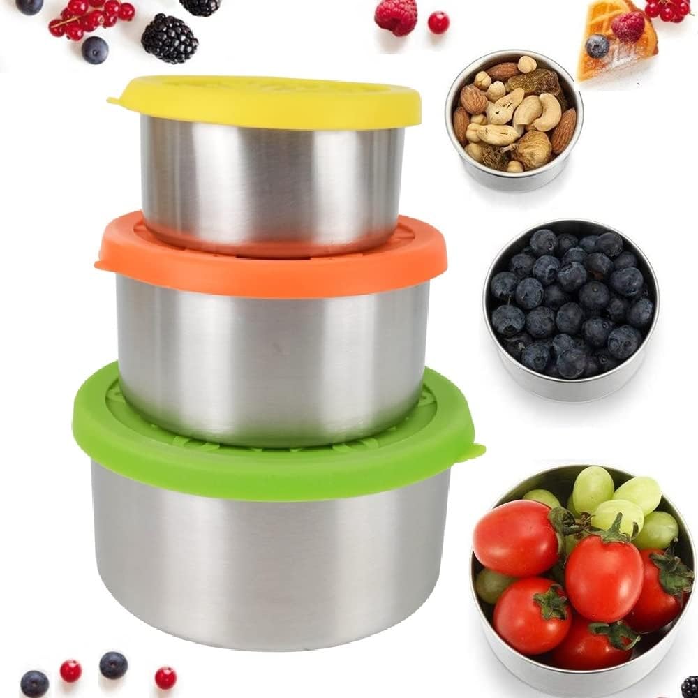 Stainless Steel Food Containers with Silicone Lids (Set of 3)