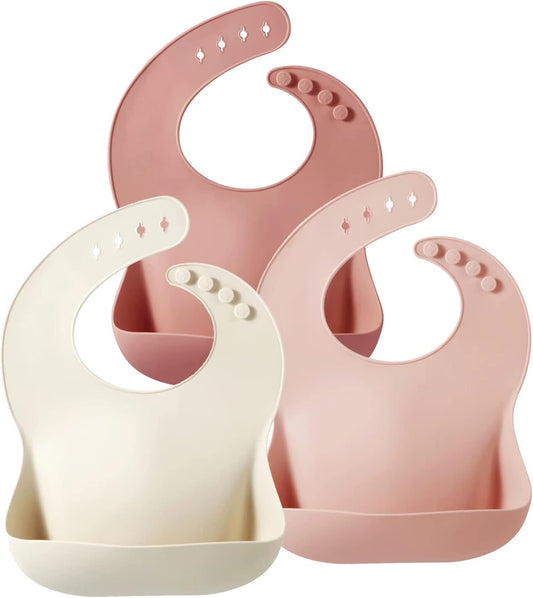 Silicone Baby Bib Set with Catch Pocket (3-Pack)
