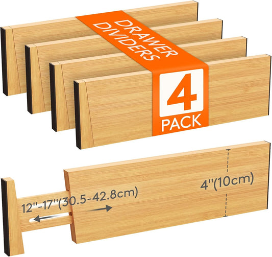 Adjustable Bamboo Drawer Dividers (4-Pack)