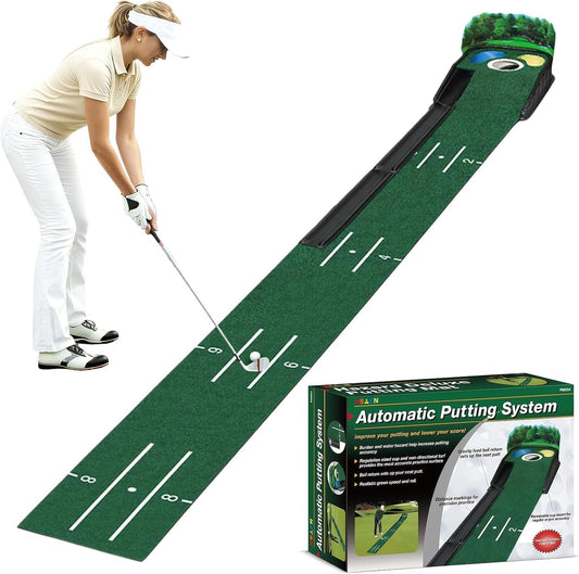 Golf Putting Mat with Auto Ball Return