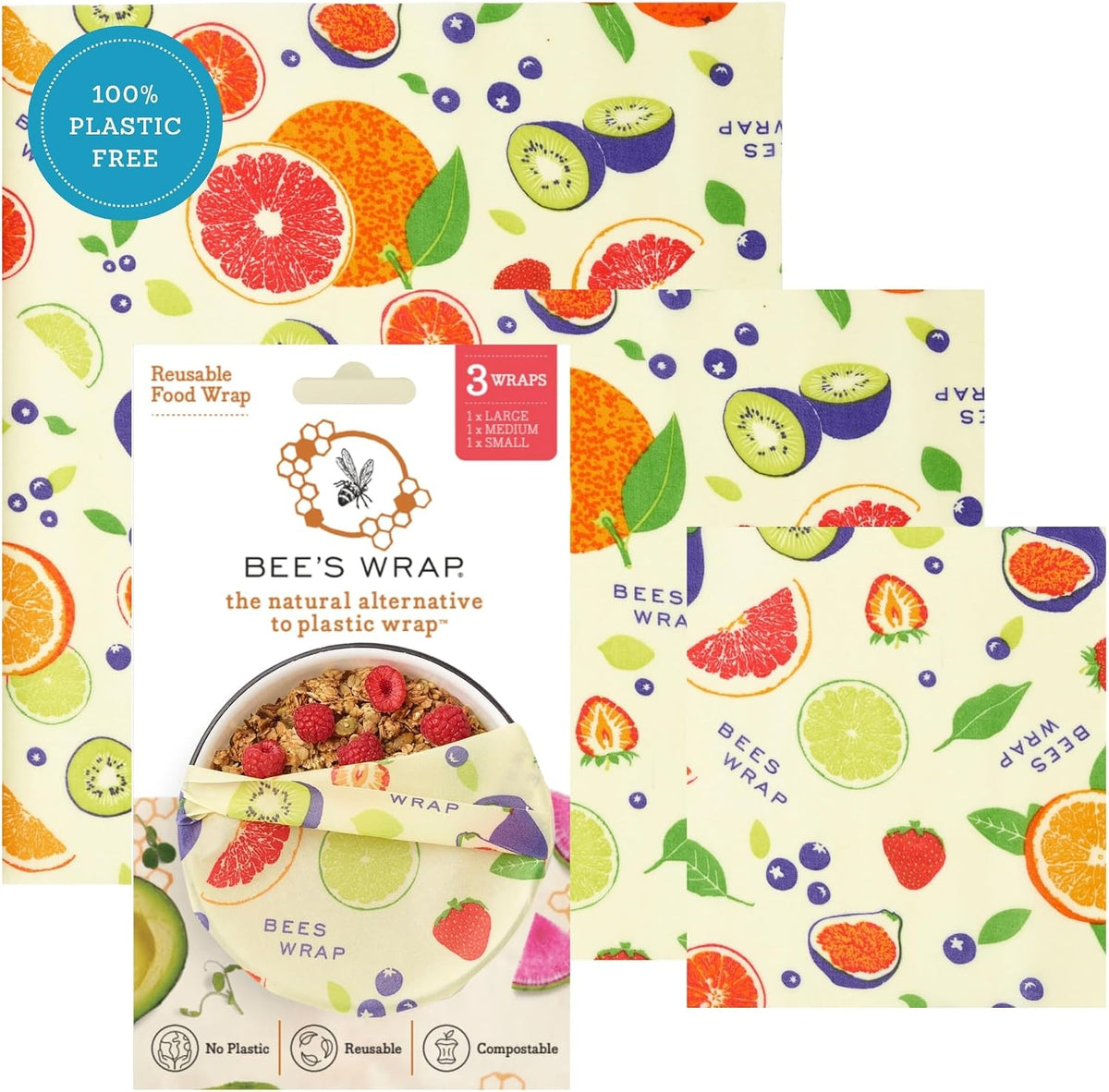 Reusable Beeswax Food Wrap Set (3-Pack)